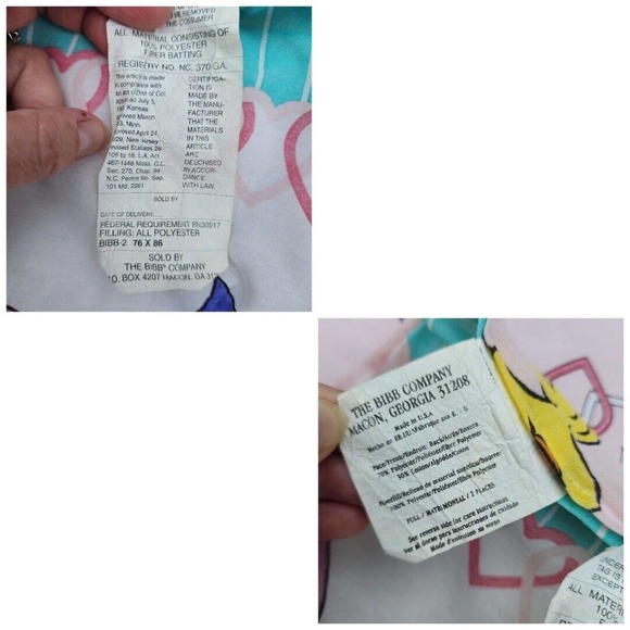 Looney Tunes Comforter Tweety Bird REVERSIBLE Vintage Blanket Teal Pink Hearts - Picture 9 of 10